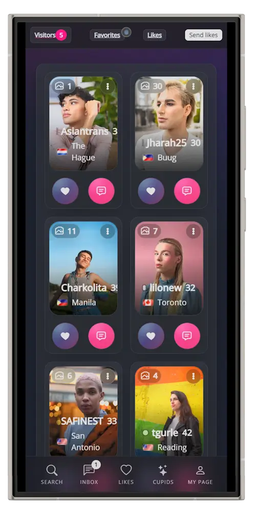 MyTransgenderCupid mobile app screen showing likes