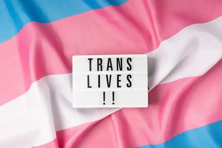 Support sign with a transgender flag message