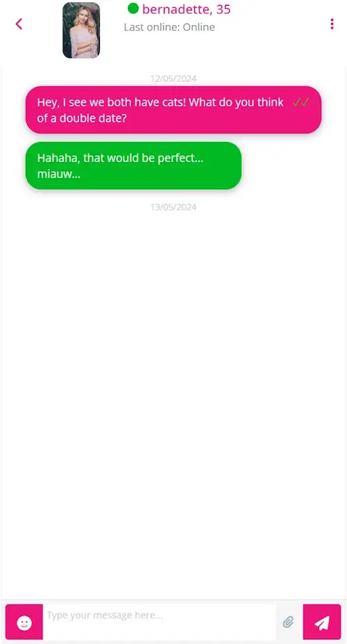 Pantalla de chat de aplicación de citas