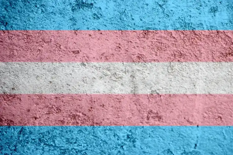 Transgender pride flag colors painted on a wall