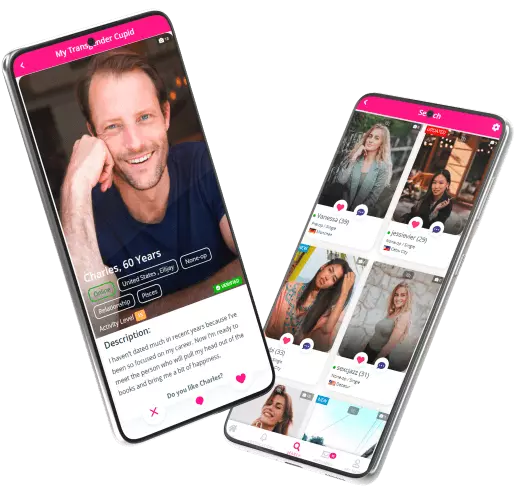 Vista previa de MyTransgenderCupid mostrando una experiencia de citas respetuosa e inclusiva para personas trans